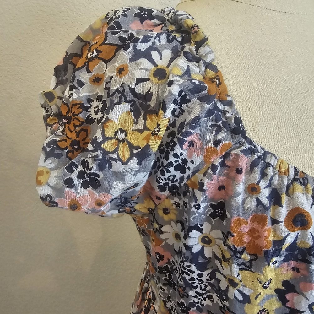 NWT AMERICAN EAGLE Puff Sleeve Tie Back Ruched Cotton Floral Short Dress Medium - Picture 6 of 15